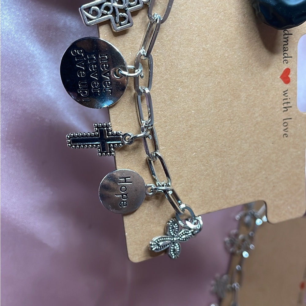 Silver Charm Bracelet with Inspirational Pendants